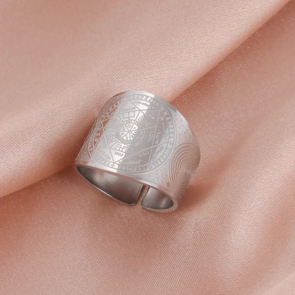Dawapara 7 Archangels Protection Ring – Metatron Cube, Lilith Symbol, King Solomon Secrets Vintage Amulet Jewelry