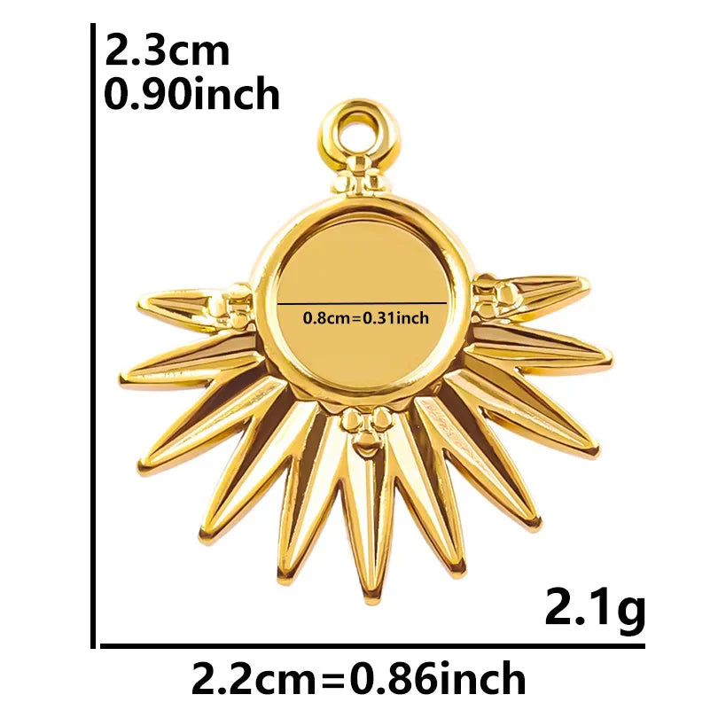 6pcs Real Gold-Plated Sun Charms - Stainless Steel Jewelry Making Pendants, Heart, Moon & Sunshine Design