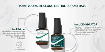 Nailpop Nail Dehydrator & Primer — Acid-Free Natural Nail Prep for Acrylic & UV Gel, Fast Dry Superior Bonding Set