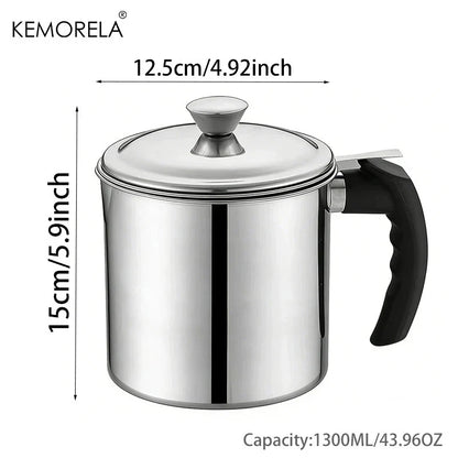 Stainless Steel Oil Filter Pot - 1.1L/1.3L Cooking Oil Strainer Container with Lid & Heat Resistant Fat Separator