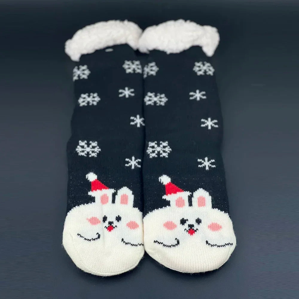 Women’s Christmas Fuzzy Socks – Winter Warm Thermal Non-Slip Fluffy Floor Slippers, Soft Indoor Home Gift