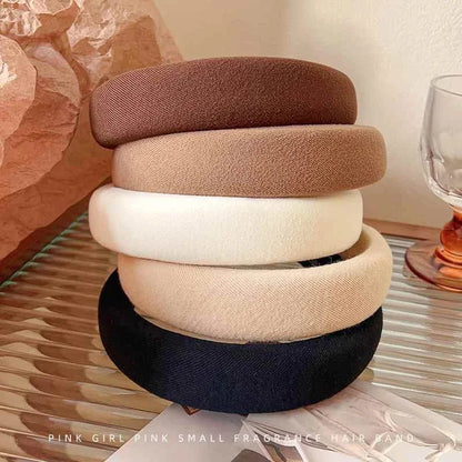 Wild Solid Color Sponge Headband – Wide Edge Fashion Hair Band for Women & Girls, Face Wash Accessory
