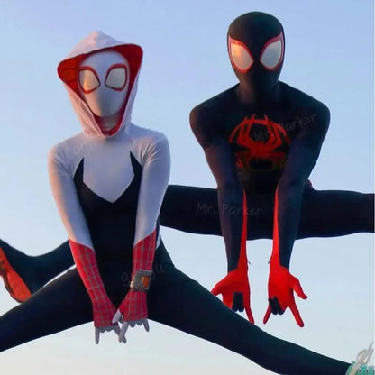 Anime Superhero Cosplay Spider-Man Bodysuit — Miles & Gwen Halloween Carnival Party Couple Costume