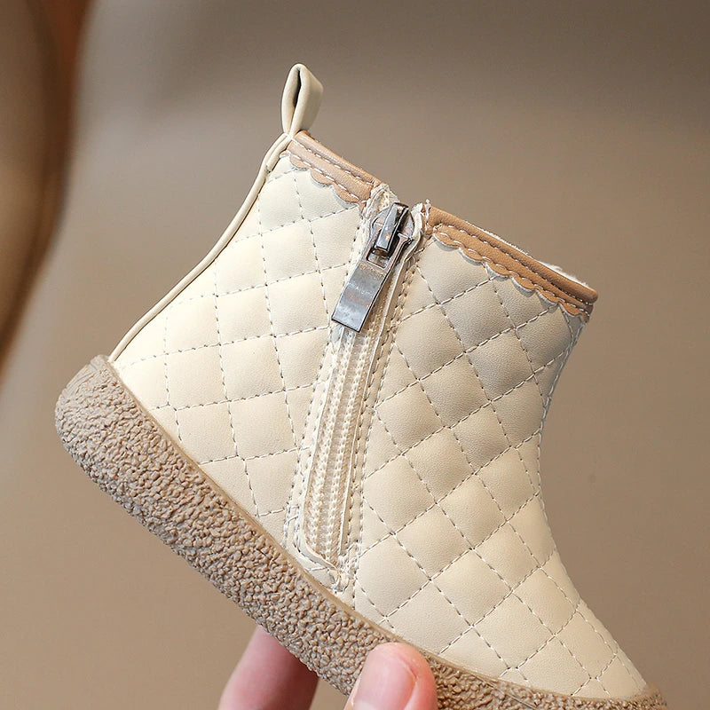 Autumn Winter Baby Girls Boots — Waterproof, Windproof, Non-Slip Plush Ankle Shoes for Kids