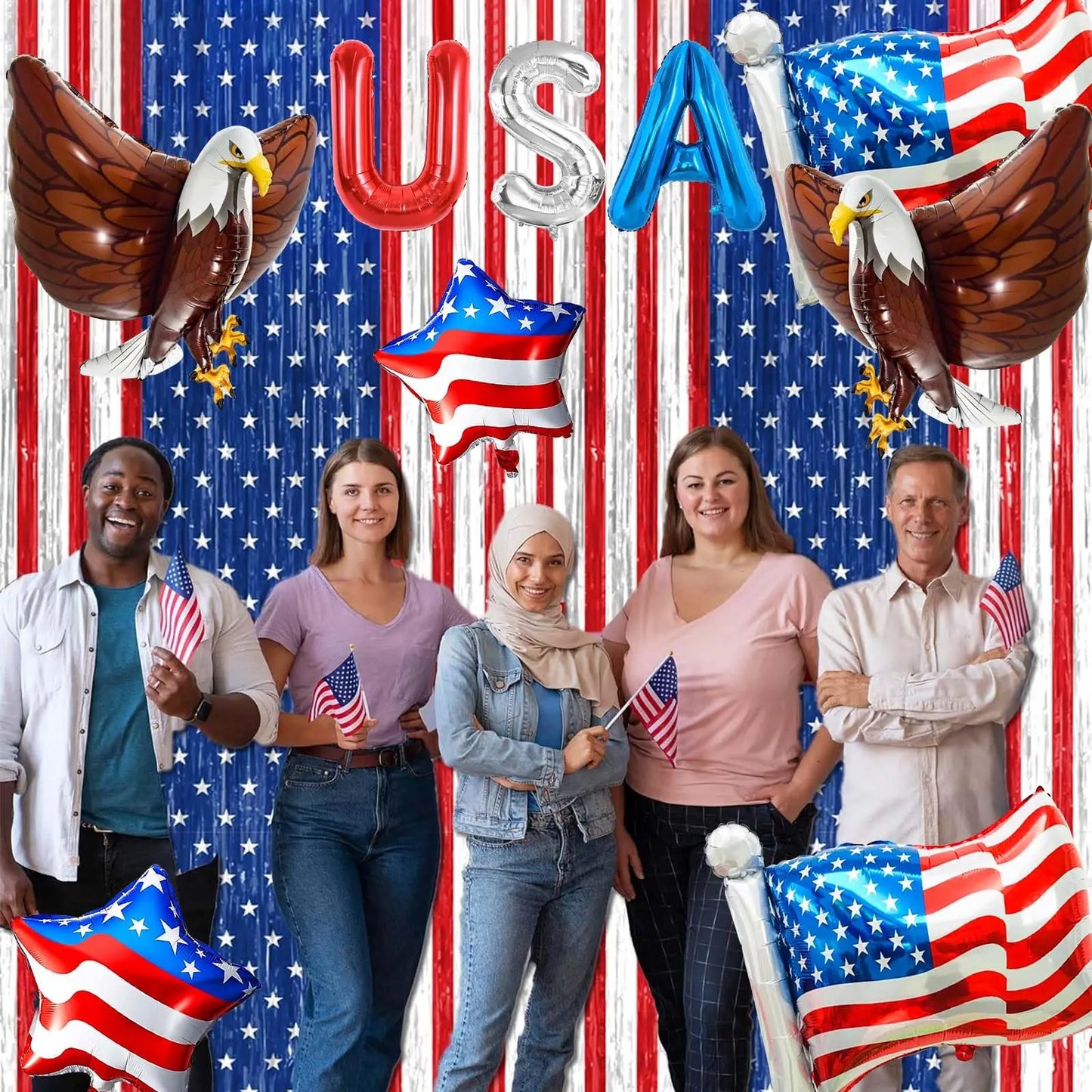 American Flag Balloon Set – Independence Day Foil Balloons for 4th of July USA Patriotic Party Decorations