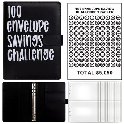 100 Day Couple's Challenge Journal – PU Leather Loose-Leaf Savings Book with Magnetic Buckle, Save & Make Money Notebook