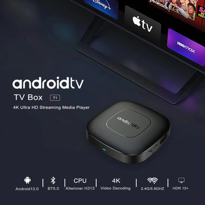 Android 13 Smart Home Theater TV Box – Allwinner H313, Google Assistant, Netflix Streaming, Bluetooth Media Player, 2GB/16GB, 2.4G/5G Wifi, T1
