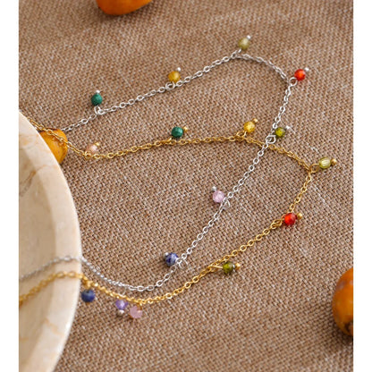 YHPUP Colorful Zirconia Drop Necklace - Stainless Steel Waterproof Y2K Collar Chain Jewelry with PVD Finish