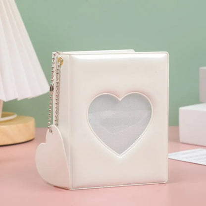 1-Piece 3 Inch Heart Love Hollow Photocard Holder - 32 Pockets Mini Photo Album Binder for Idol Pictures Storage
