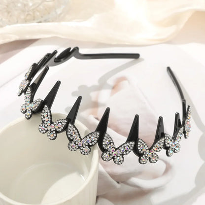Rhinestone Butterfly Wavy Headband - Stylish Flyaway Hair Holder for Women & Teens