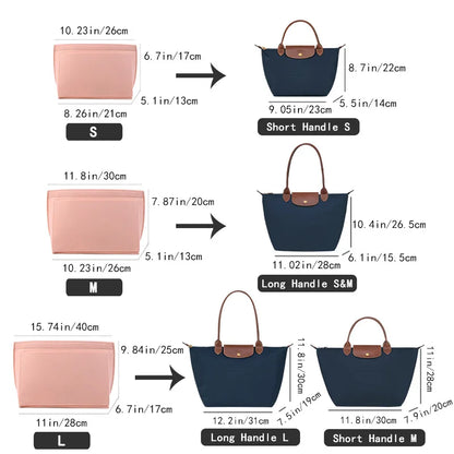 Felt Insert Bag for Longchamp Handbag - Liner Bag Felt Cloth Makeup Organizer - Portable Travel Purse Insert Support