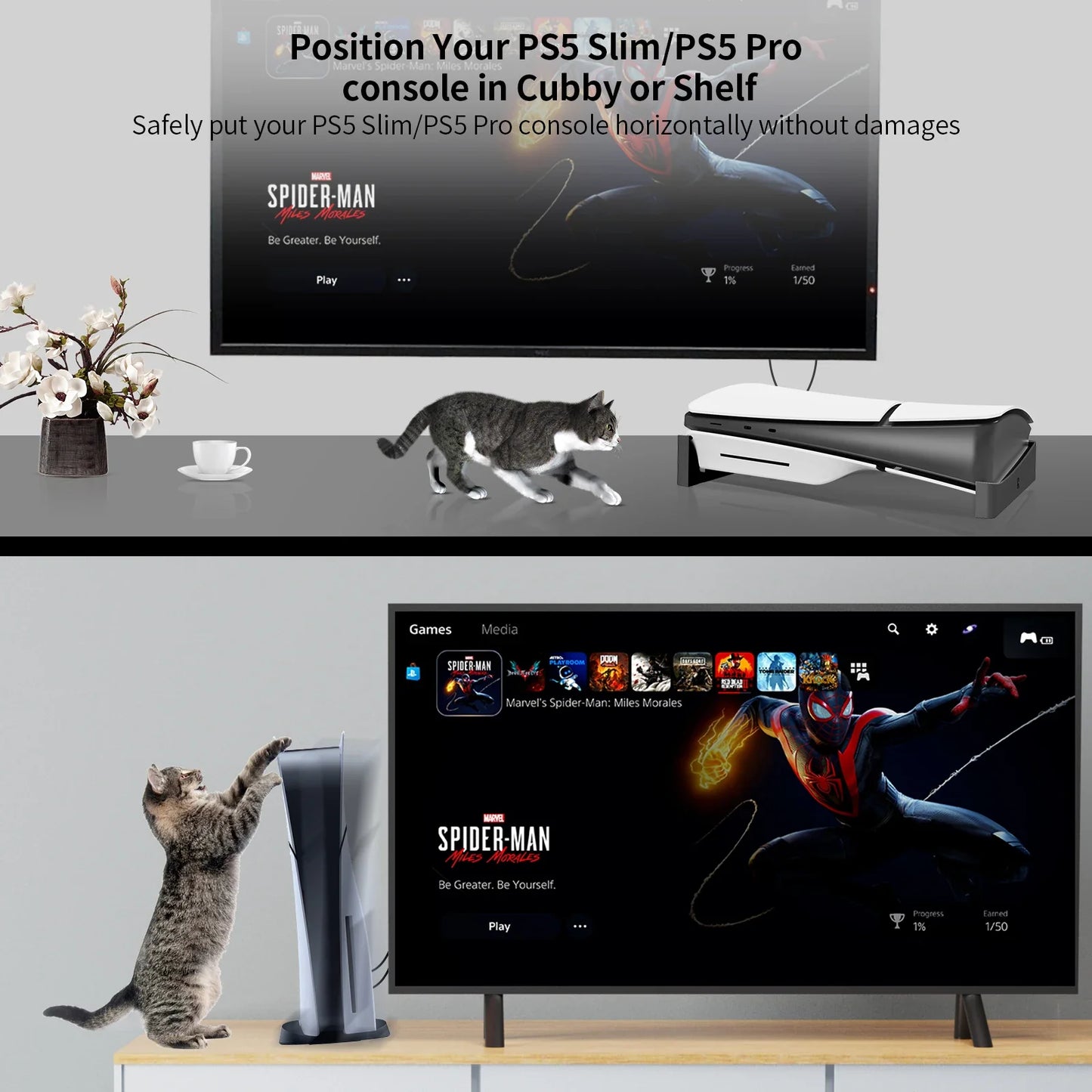 PS5 Slim & PS5 Pro Horizontal Game Stand Base – Console Holder Cradle Support Kit for PlayStation Gaming Accessories