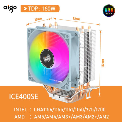 Aigo CPU Cooler — 2/4/6 Heat Pipe Radiator with 3-Pin PWM Silent RGB Fan for Intel LGA 1700/1150/1155/1156/1366 & AMD AM2/AM3/AM4