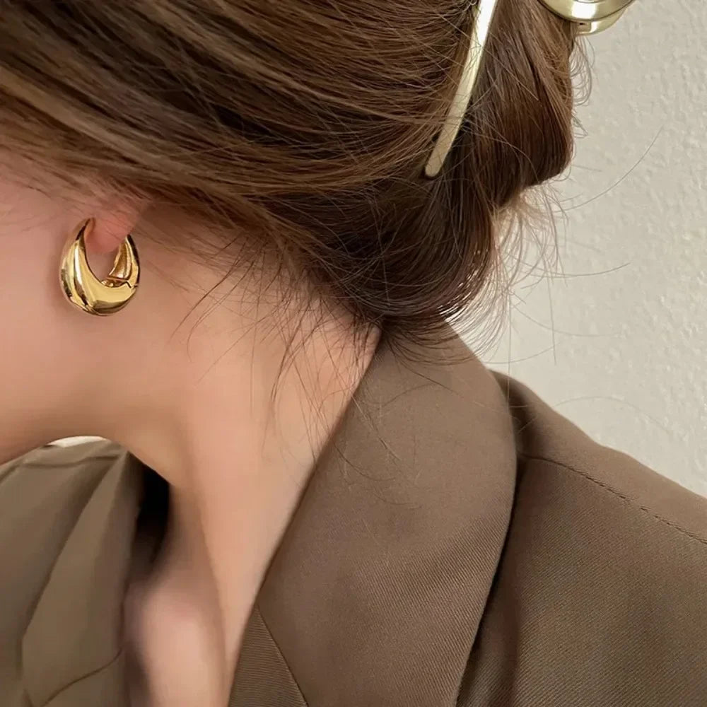 Stainless Steel Chunky Hoop Earrings – Smooth Round Statement Hoops for Women & Girls, Punk Fashion Jewelry