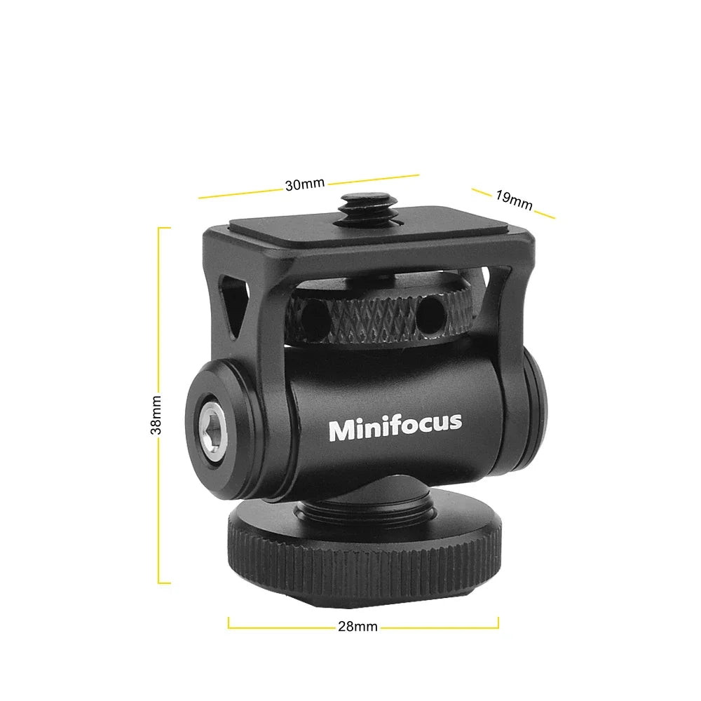 Minifocus Monitor Holder Cold Shoe Mount for Camera, 180° Tilt Adjustable Bracket for Field Monitors, Microphone, Hot Shoe