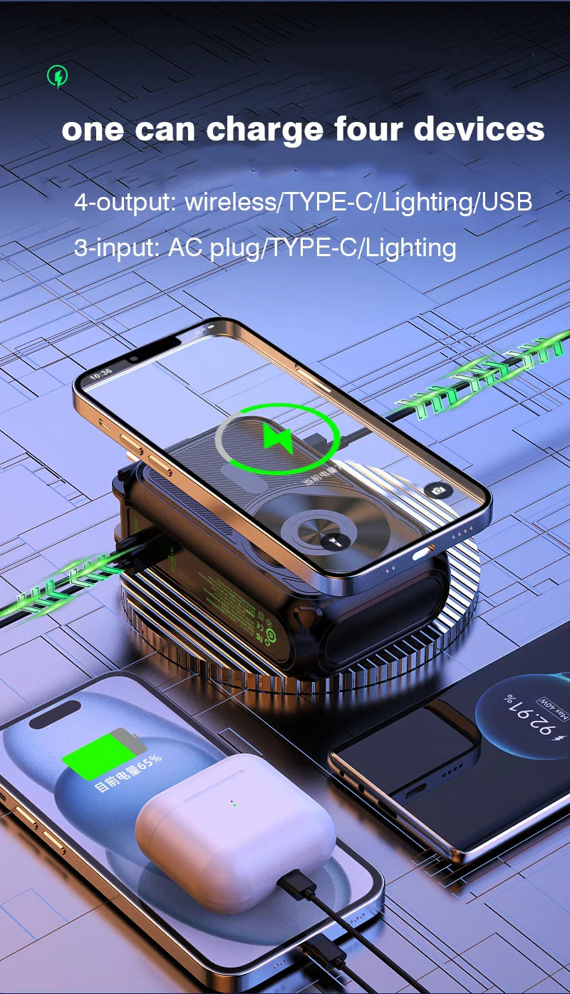 Magnetic Wireless Power Bank 20000mAh - Large Capacity Fast Charger with AC Plug, External Spare Battery for iPhone