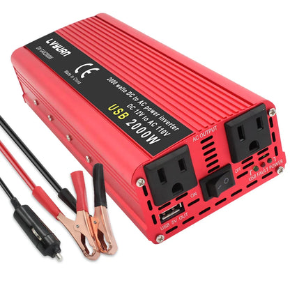 1500W-2600W Car Power Inverter – Portable DC12V to AC110V Charger for Phone, Laptop, Camera with US Socket