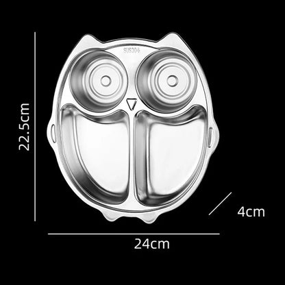 Kids Stainless Steel Dinner Plate - 304 Food Grade Cartoon Divided Plate for Breakfast, Meals, Home & Kindergarten Use