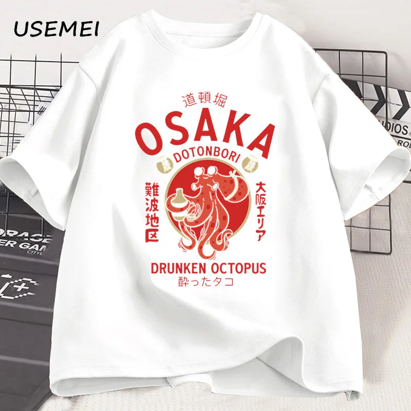 Osaka Dotonbori Drunken Octopus T-Shirt – Japanese Street Food Lover Vintage Cotton Graphic Tee