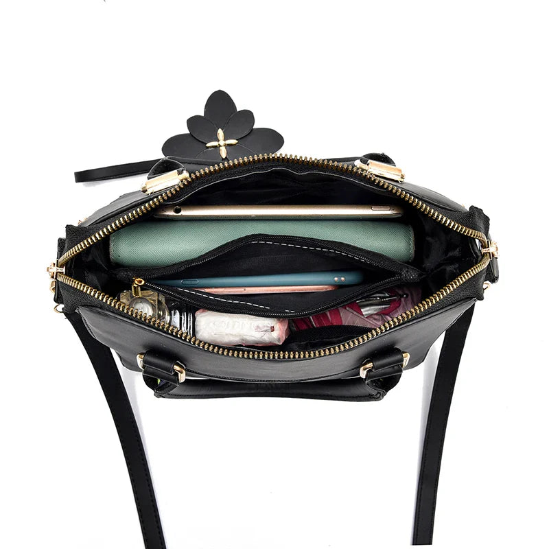 Floral Detail Shoulder Bag - Trendy Zipper Handbag for Work & Casual, Women's Crossbody Purse with Floral Decor