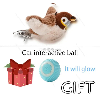 Interactive Cat Toy – Rechargeable Electric Chirping Bird with Flapping Wings & Catnip, Touch-Activated Plush for Cats