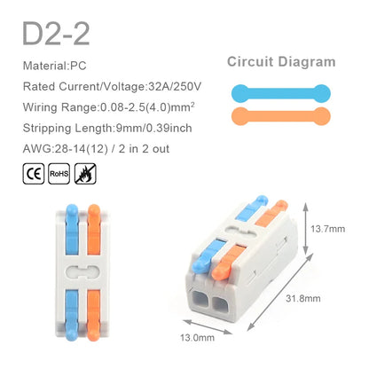10PCS Mini Fast Wiring Cable Connectors – Universal Compact Electrical Splitter & Push-In Home Terminal Block