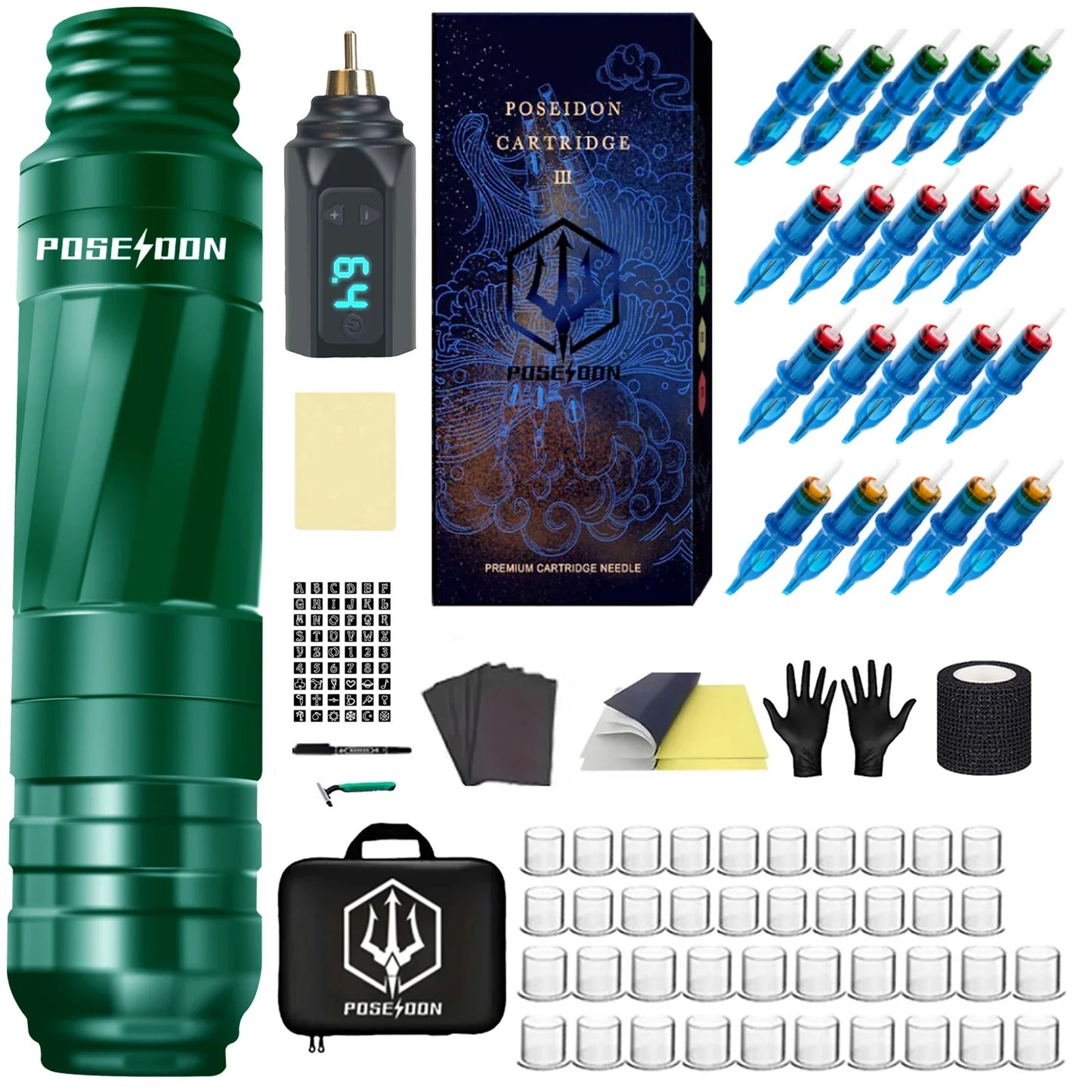 POSEIDON Tattoo Pen Kit – Rotary Electric Tattoo Gun with Power Supply & RCA Interface for Professional Tattoo Artists