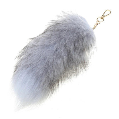 Plush Fox & Raccoon Tail Keychain – 28cm Furry Animal Tail Pompom Bag Charm & Keyring Pendant