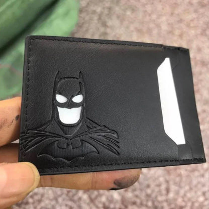 Leather Bat Wallet — Personalized Superhero Mask Card Holder, Bat ID Heroic Wallet Gift
