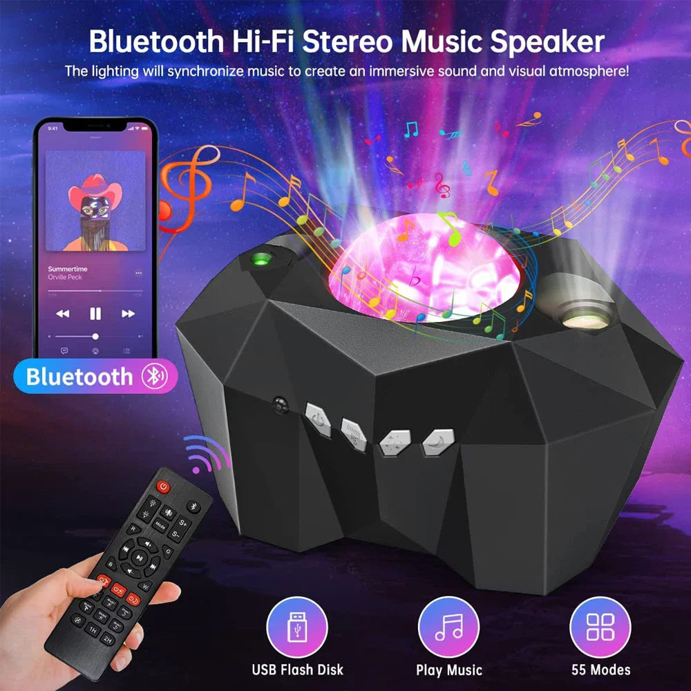 Aurora Galaxy Star Projector Night Light – Northern Lights Moon Lamp with Bluetooth Music for Bedroom Decor