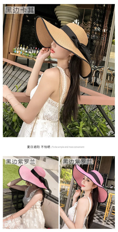 Women’s Foldable Summer Straw Hat – Beach & Travel Sun Visor with UV Protection, Bucket Cap Panama Style