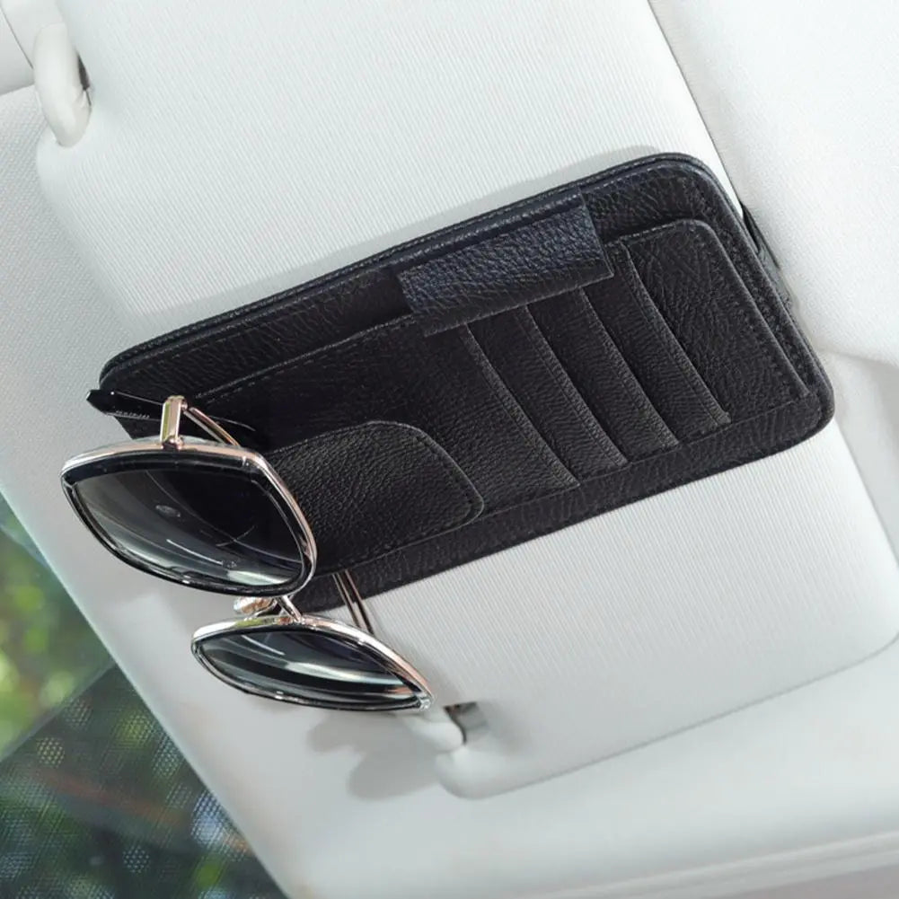 Multi-Pocket Car Sun Visor Organizer - Business Card and Sunglasses Holder for Auto Interior Storage Management