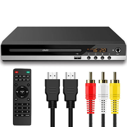 1080P HD DVD Player – All Region Free Home DVD Player with AV Output & Built-in MIC Port