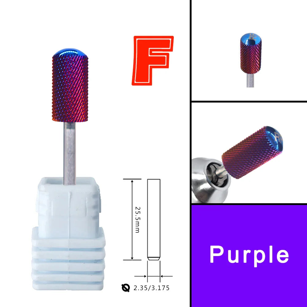 RolinStar 6.6 Purple Tungsten Carbide Nail Drill Bit – Dual-Hand Use, Large Round Top Barrel for Powder Removal