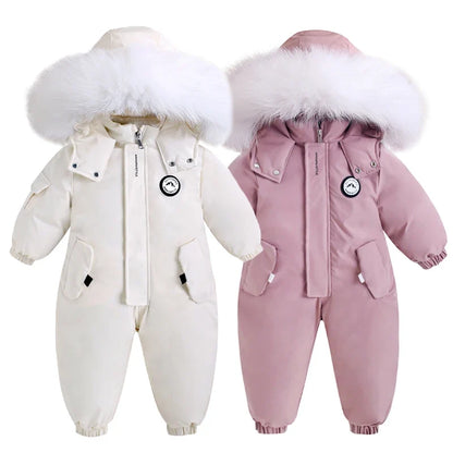 Winter Baby Ski Suit - Warm Waterproof Velvet Jumpsuit for Boys & Girls, 1–5 Years