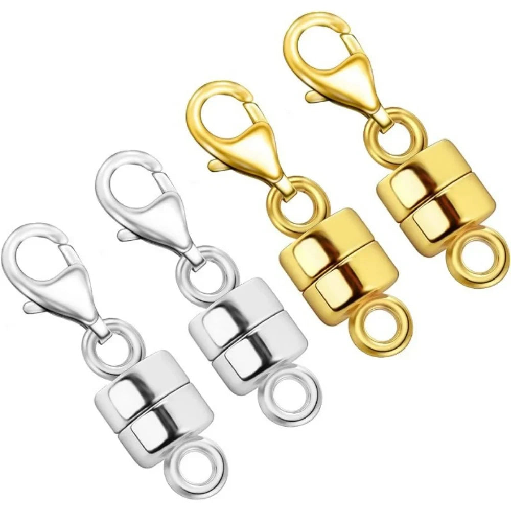 4pcs Magnetic Necklace Clasps - 14K Gold & Silver Plated Jewelry Clasp Converters with Lobster Closure