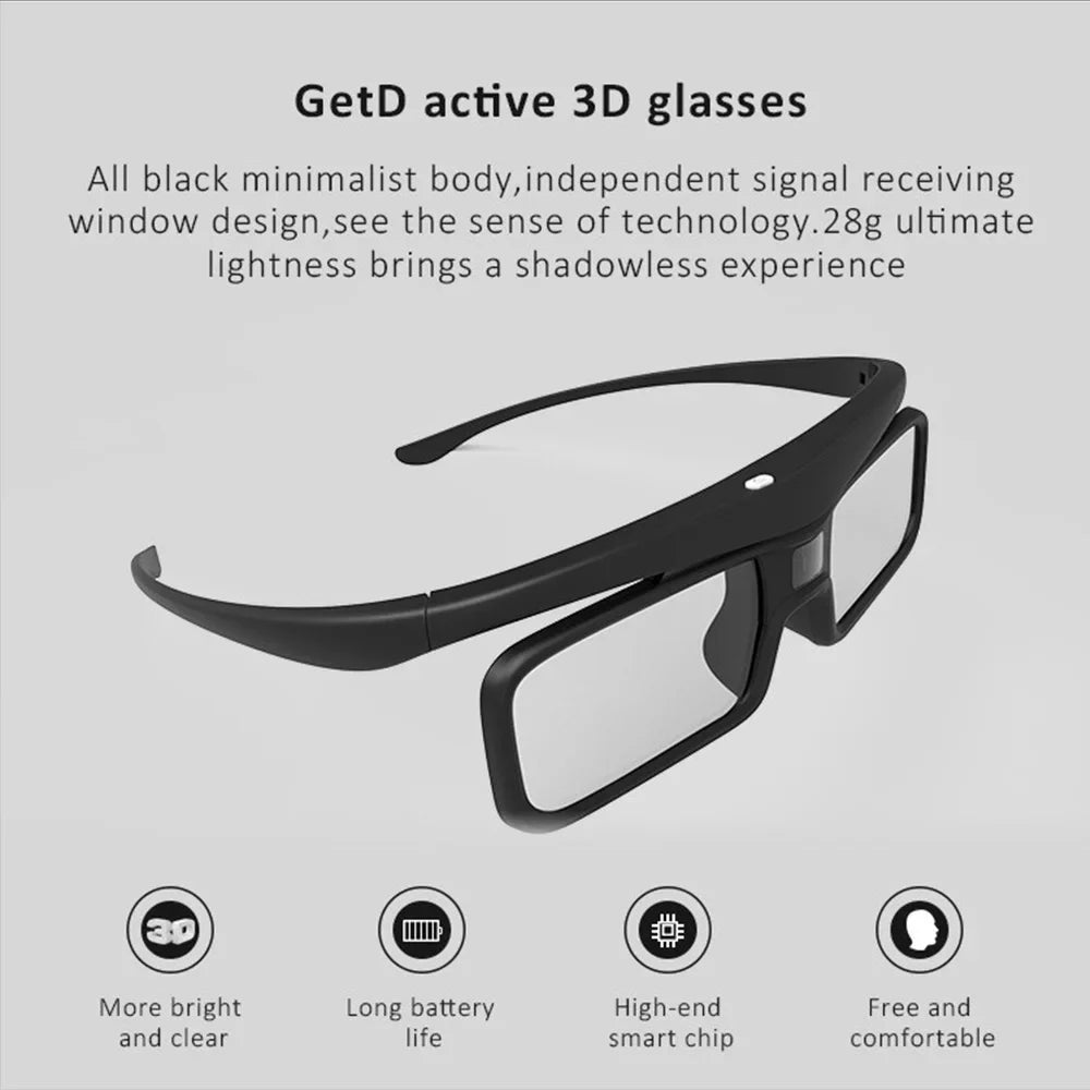2025 DLP Link Active Shutter 3D Glasses – USB Rechargeable Eyewear for Home Cinema DLP Projectors (Not for All TVs)