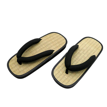 Straw Plaited Men’s Flip Flops – Summer Y-Shape Clip Sandals with Thick Sole, Indoor & Outdoor