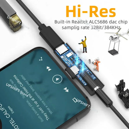 2-in-1 USB C to 3.5mm Headphone & Charger Adapter with PD Fast Charge, DAC Decoding Chip, and HIFI Sound - T-Shape Connector