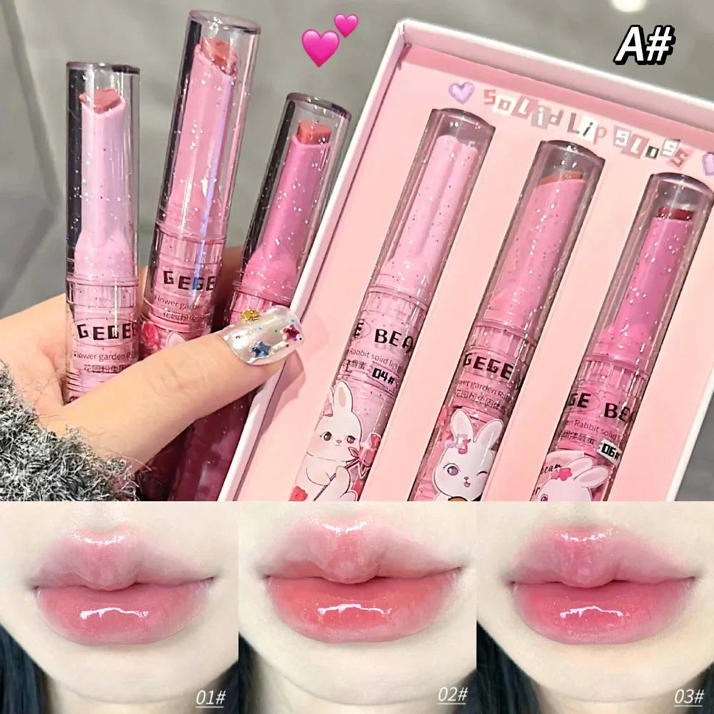 Gege Bear Pink Rabbit Lip Gloss — Moisturizing, Long-Lasting Watery Colored Lip Balm