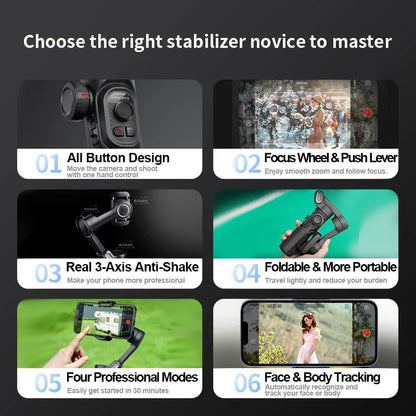 AOCHUAN 3-Axis Handheld Gimbal Stabilizer – Smartphone Stabilizer with Fill Light, Face Tracking for iPhone & Android, Tiktok & Vlog Smart XE