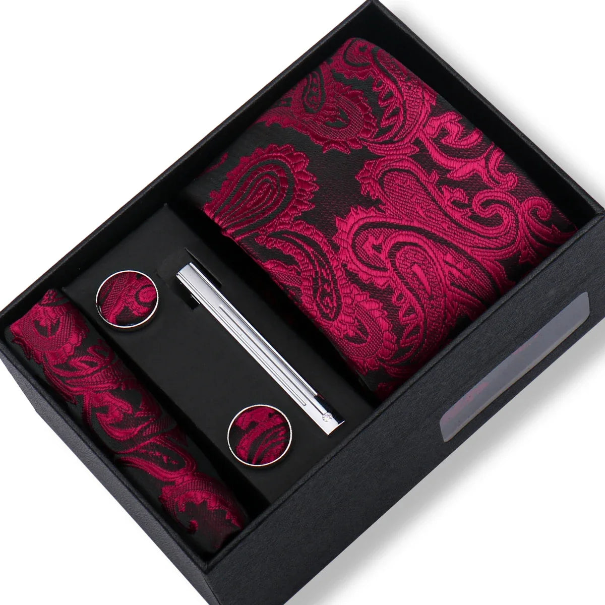 Men’s Green Business Tie Set - Premium Necktie with Hanky, Cufflinks & Tie Clip Gift Box for Wedding Formal Wear