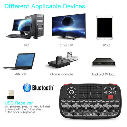Rii i4 Mini BT Wireless Keyboard with Touchpad - 2.4GHz Backlit Mouse Remote for Windows, Android TV Box, and Smart TV