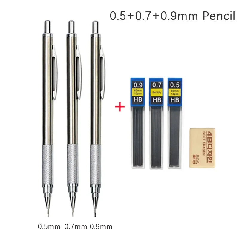 Full Metal Mechanical Pencil Set — 0.3–2.0mm Automatic Pencils for Art, Drawing & School