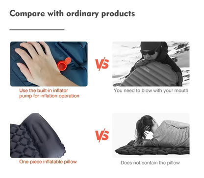 Outdoor Sleeping Pad - Camping Inflatable Mattress with Pillows - Ultralight Travel Mat for Hiking and Trekking