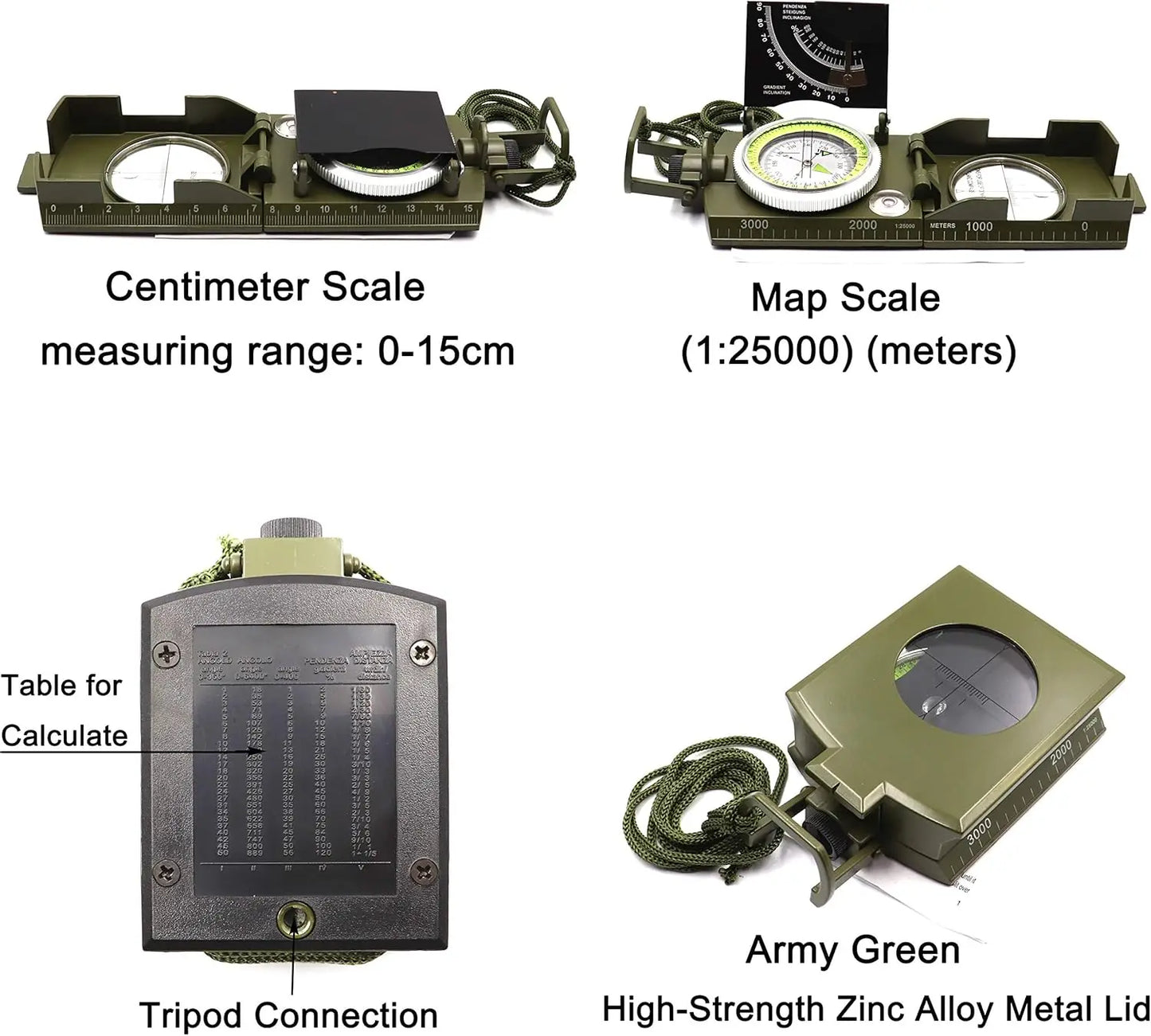 Multifunctional High-Precision Military Compass — Waterproof Metal Outdoor Survival Camping Compass with Fluorescent & Geological Features