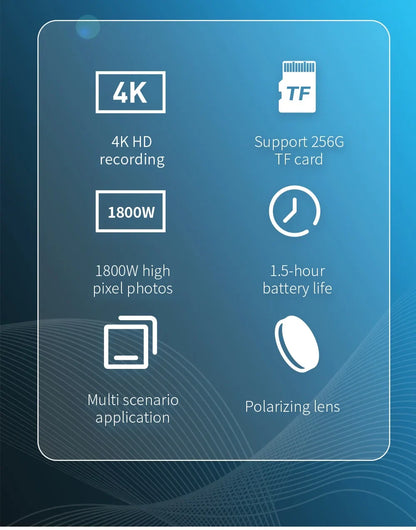 4K HD Smart Glasses Camera — Eyewear Camcorder for Driving, Cycling & Outdoor Video Recording