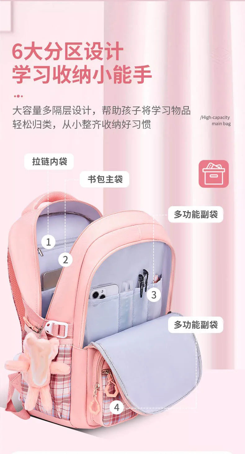 Ergonomic Spine-Protecting School Backpack | Large Capacity, Lightweight Waterproof Bag for Elementary Girls
