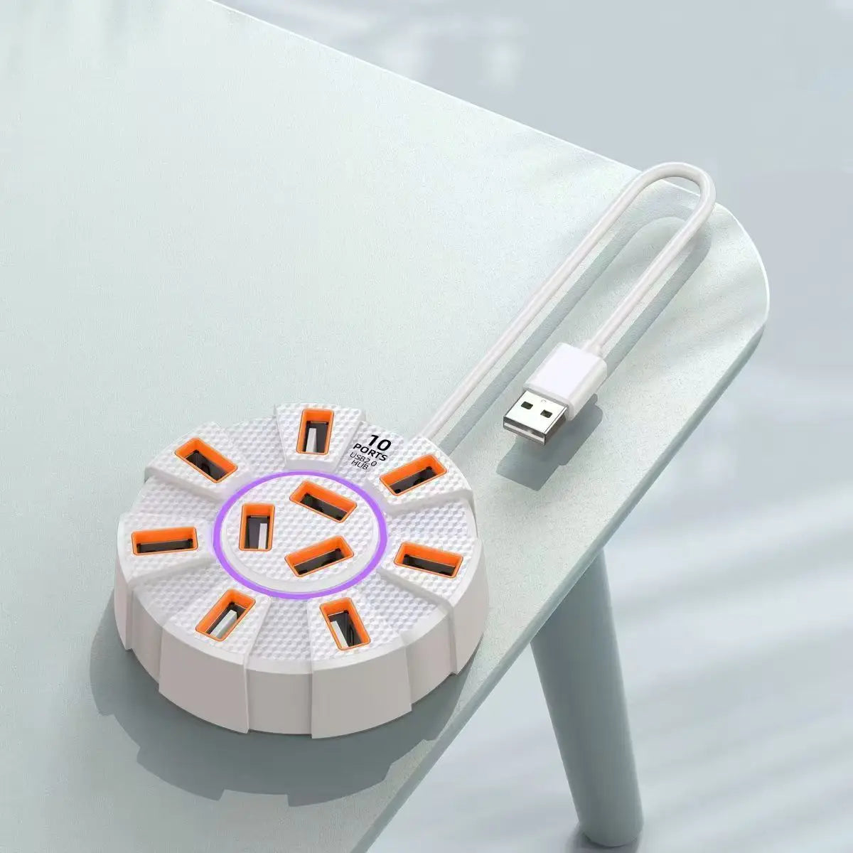 10-Port USB 2.0 Hub Adapter - High-Speed Multi USB Splitter & 7-Port Expander for PC and Laptop