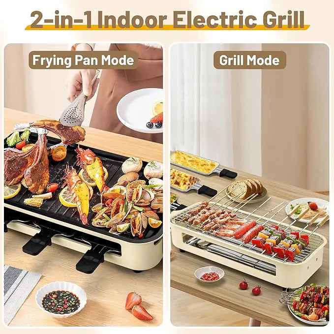 Electric Smoke-Free Indoor BBQ Grill — Portable Non-Stick Grill with Detachable Board & Adjustable Temperature